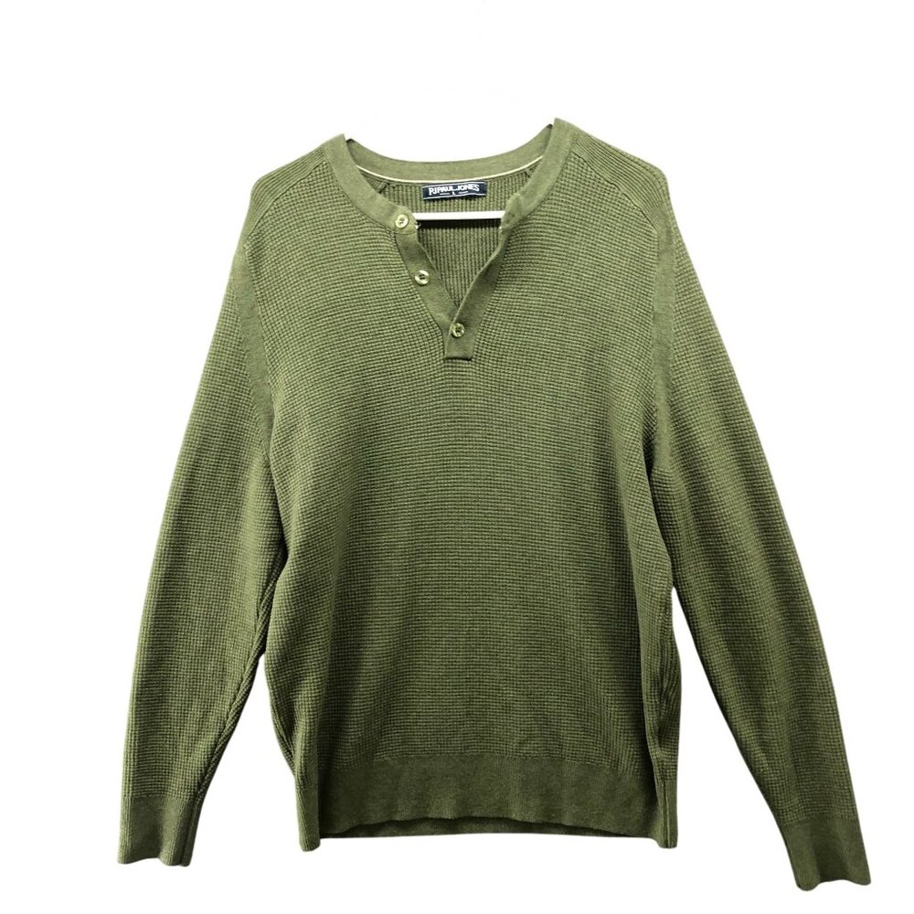 PJ Paul Jones‎ Waffle Knit Henley Sweater Mens L Olive Green Textured